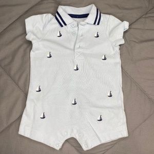 Little Me Blue Collared Sail Boat Onise Size 3M